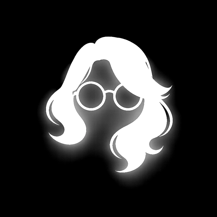The Hairglasses mark: flowing hair and a pair of round glasses, with no face between them.